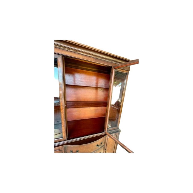 Vintage 1950 Petite Mahogany Breakfront China Hutch For Sale - Image 11 of 14