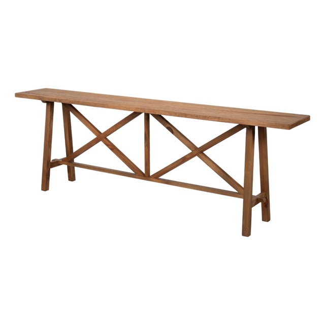 Farmhouse Double X Base Console Table in Pine For Sale