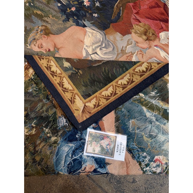 Green Vintage French Rococo Cherub and Garden Tapestry For Sale - Image 8 of 8