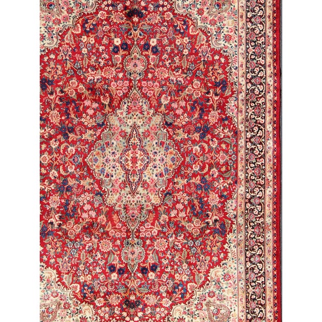 Vintage Mashad Rug With Floral Medallion Design in Red and Cream For Sale - Image 4 of 11