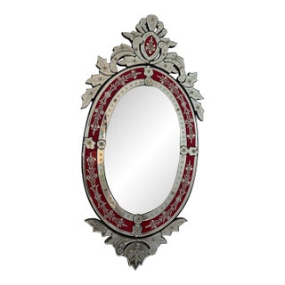 Mid-20th Century Cranberry Venetian Mirror For Sale
