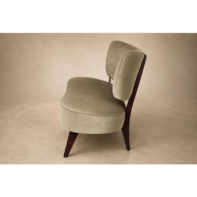 Wood Brazilian Modern Loveseat in Imbuia Wood and Sage Mohair, Cimo, Brazil, 1950s For Sale - Image 7 of 14