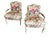 Vintage floral upholstered Louis XVI wooden arm chairs by Century Furniture. The chairs have an antique distressed wood...