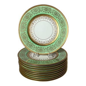 Mid 20th Century Apple Green and Gilt Service Plates - Set of 11