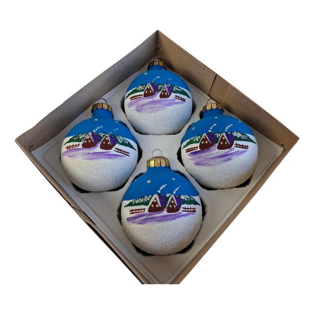 Vintage German Hand-Painted Glass Christmas Ornaments, 1980s, Set of 4 For Sale