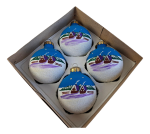 Vintage German Hand-Painted Glass Christmas Ornaments, 1980s, Set of 4