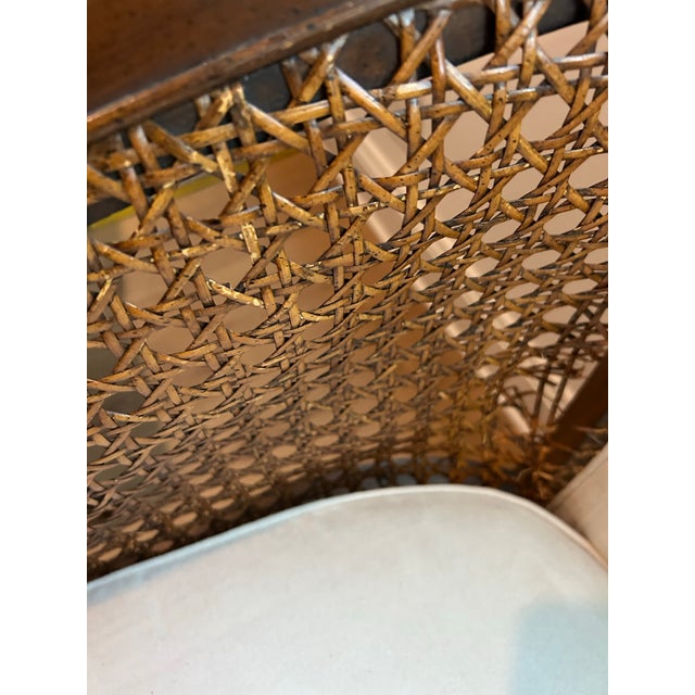Vintage Wood & Cane Upholstered Settee / Loveseat For Sale - Image 9 of 14