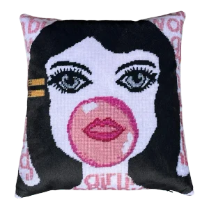 Velvet "Bubble Girl in a Bubblegum World" Feather Down Pillow, Custom, Original