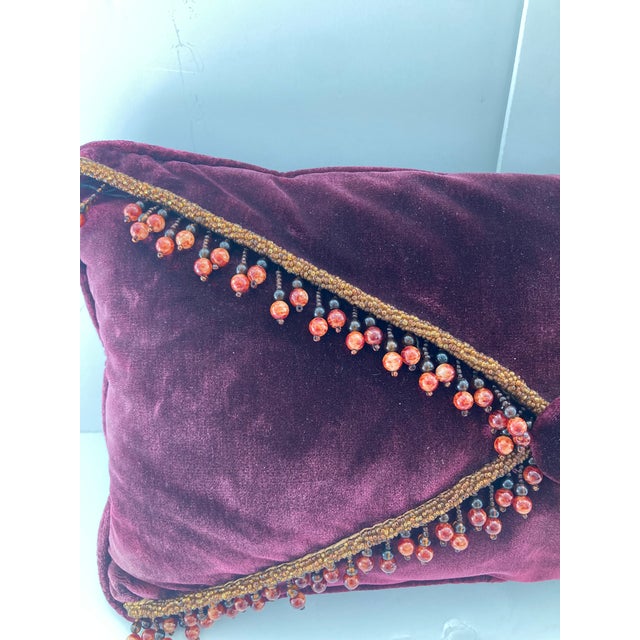 Purple Velvet Decorative Pillow With Glass Beads For Sale - Image 9 of 9