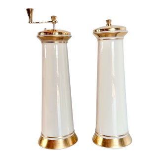 Vintage Lenox Ivory and 24 Karat Gold Salt Shaker and Pepper Grinder For Sale