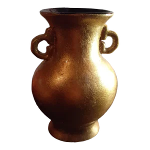 1970s Marked Silvestri Italy Gold Polished Ceramic Dual Handle Bud Vase