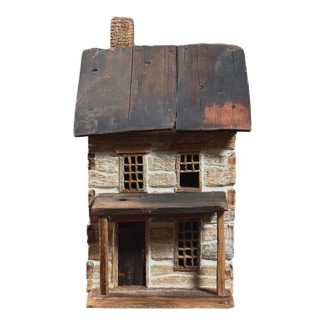 Vintage Folk Art Handmade Two-Story Country Home Model For Sale