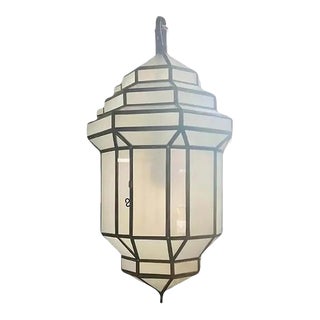 Art Deco Style White Milk Glass Handmade Chandelier, Pendant or Lantern For Sale