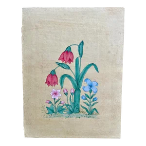 Vintage Indian Hand Painted Shri Mahaveer Swami's Mughal Botanicals Fine-Art Painting
