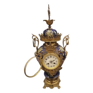 Mantel Clock in Bronze and Ceramic For Sale