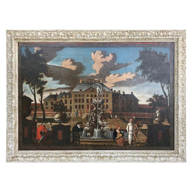 Figurative Mid 17th Century "Palace Courtyard" Dutch School Oil Painting, Framed For Sale - Image 3 of 11