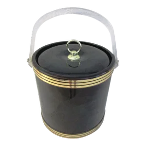 Vintage Jade Green & Black Faux Marble Ice Bucket