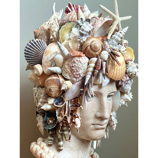 Sculpture Materials Vintage Shell Encrusted Bust Sculpture For Sale - Image 7 of 12