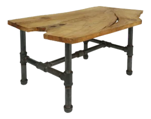 Organic Wood Slab Coffee Table with Industrial Iron Base