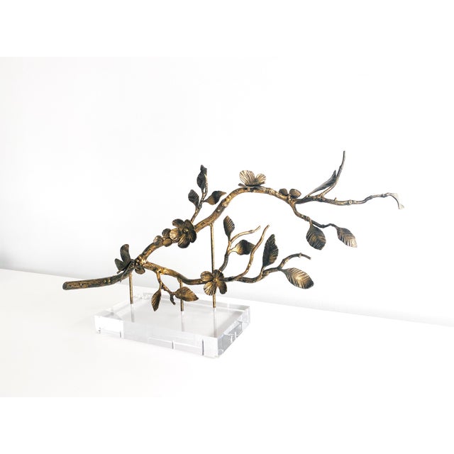 Contemporary Leaf & Blossom Vine Sculpture Mounted on Finished Acrylic For Sale - Image 3 of 8