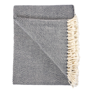 Bellani Blue Diagonals Merino Wool Throw Blanket with Fringe Trim