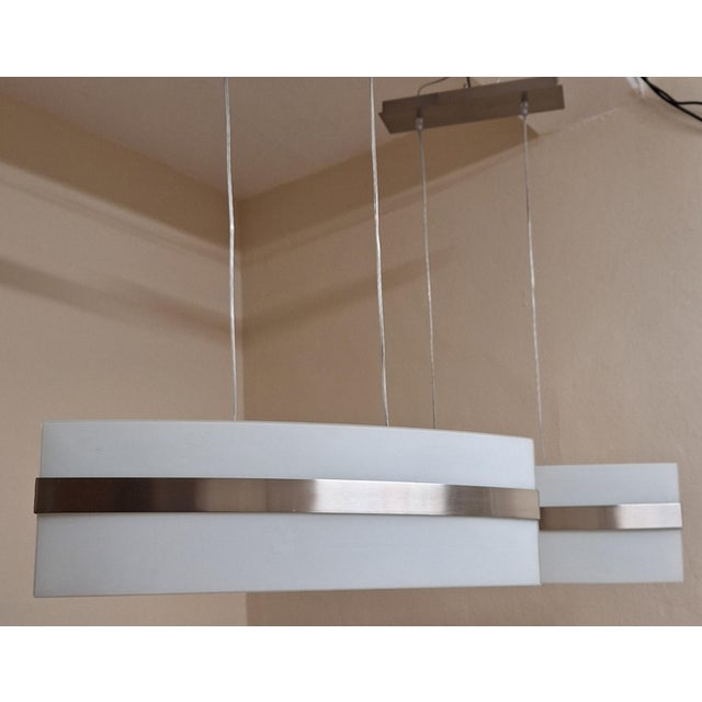 Vintage Ceiling Lamps with Stainless Steel Frames and Arched Glass Shades from Massive, 1990s, Set of 2 For Sale - Image 4 of 10