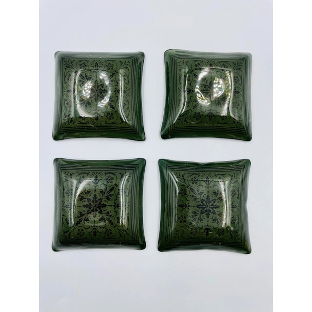 Vintage “Card Mates” Smoke Glass & Gold Leaf Petite Trays in Original Box- Set of 4 For Sale In Los Angeles - Image 6 of 12