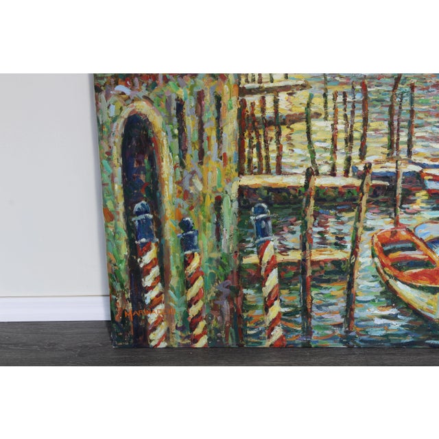 Mid-Century Modern Venice Canal Scene Painting on Canvas For Sale - Image 3 of 7