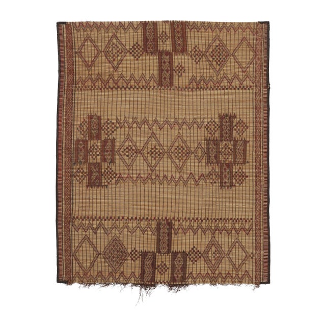 Title: Vintage Tuareg Mat, Beige-Brown Tribal Geometric Patterns - Rug & Kilim For Sale