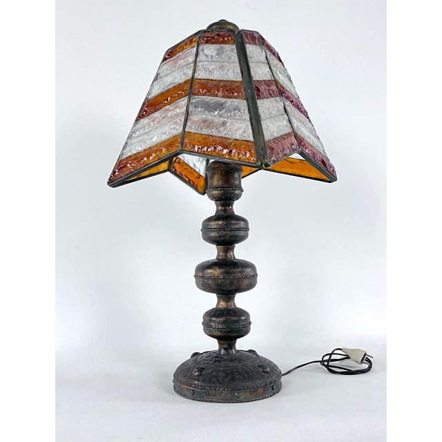 Large Brutalist Thick Glass and Metal Table Lamp by Longobard, Italy, 1970s For Sale - Image 10 of 18