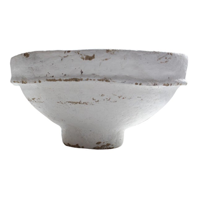 Rustic Vintage Paper-Mache Bowl/Weathered White For Sale