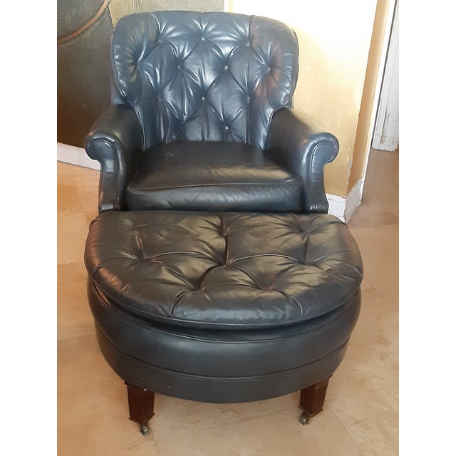 Late 20th Century Custom Leather Hand Tufted Button Club Chair and