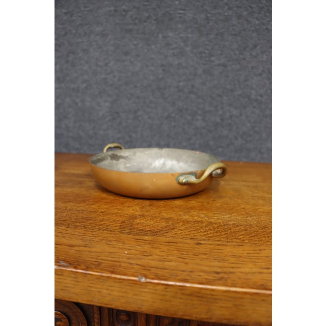 Antique Copper Gratin / Sauté Pan With Brass Handles For Sale - Image 11 of 14