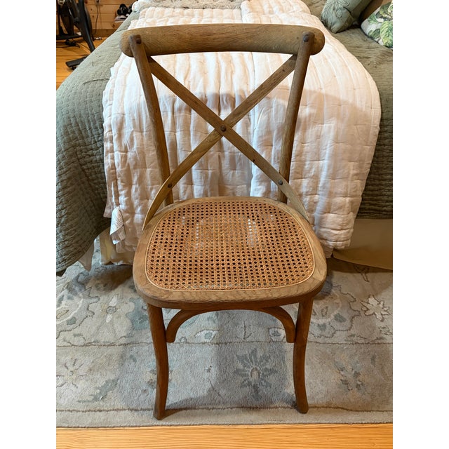 Five very good condition Restoration Hardware Madeline Solid Oak X-Back Bentwood Dining Chairs with Caned Seat Actually...