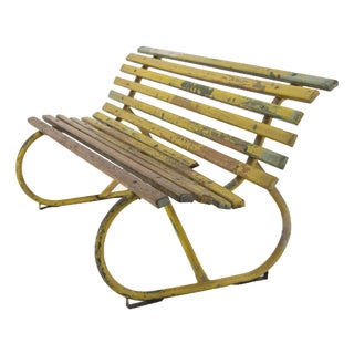 Vintage Industrial Wood and Iron Bench, Czech Republic, 1920s For Sale