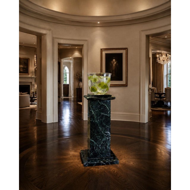 Custom Italian Postmodern Verde Alpi Marble Display Pedestal With Rotating Stone Top For Sale - Image 4 of 10