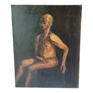 Early 21st Century Portrait "Nude Man With Mustache" Oil Painting by Rosemary Rabut