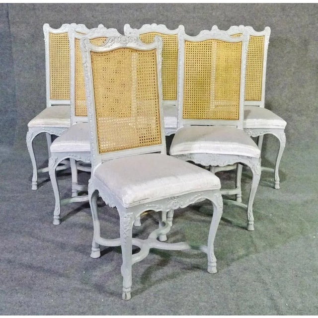 Set of 6 French Cane Back Louis XV Painted Dining Chairs, Circa 1940 For Sale - Image 13 of 13