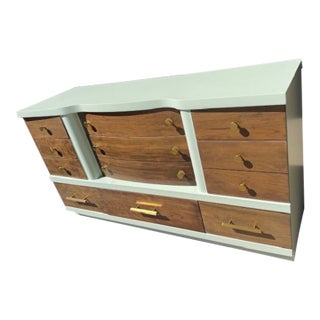 Professionally Refinished Mid Century Modern Walnut Dresser in Farrow & Ball "Verte De Terre" For Sale