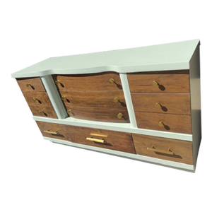 Professionally Refinished Mid Century Modern Walnut Dresser in Farrow & Ball "Verte De Terre"