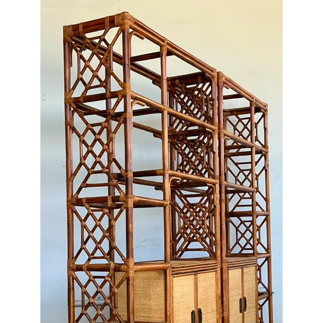 Brown Vintage Bamboo Fretwork Etagere - A Pair For Sale - Image 8 of 12
