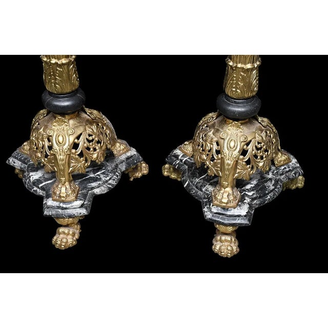 Superb Pair of French Antique Marble & Bronze Ornate Pedestals For Sale - Image 4 of 4