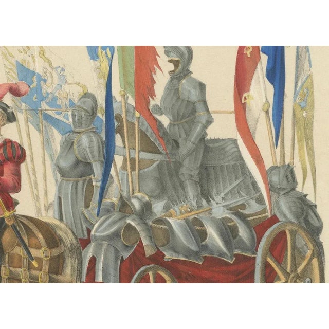 Triumphal chariot – a grand display of conquered armor and banners this remarkable hand-colored lithograph, created by h....
