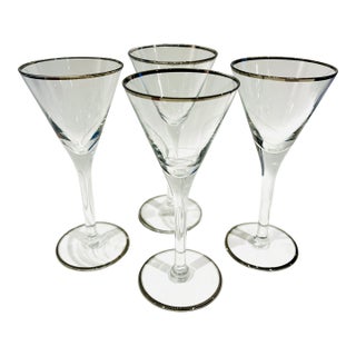 Vintage Silver Rim Trumpet Style Cocktail Glasses - Set of 4 For Sale