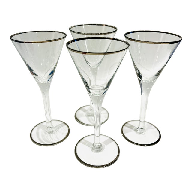Vintage Silver Rim Trumpet Style Cocktail Glasses - Set of 4 For Sale