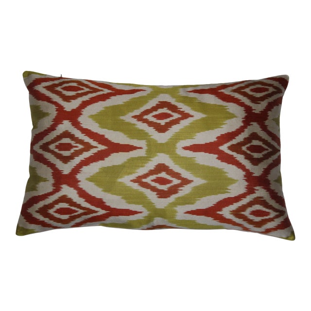 Multi Color Hand Knotted Turkish Silk Ikat Pillow For Sale