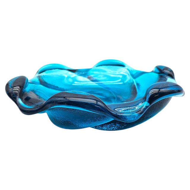 Mid-Century Modern Fenton Cobalt Blue Swirl Art Glass Dish — Mid-Century Modern, 8" For Sale - Image 3 of 8