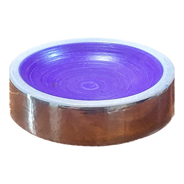 Pristine Mid-Century Modern Italian Silver & Purple Ceramic Catch-All Bowl For Sale