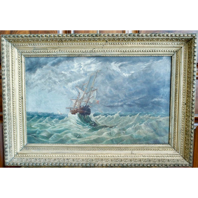 English “Tossed at Sea,” 19th Century Oil on Canvas in a Period Gilt Frame For Sale - Image 3 of 15