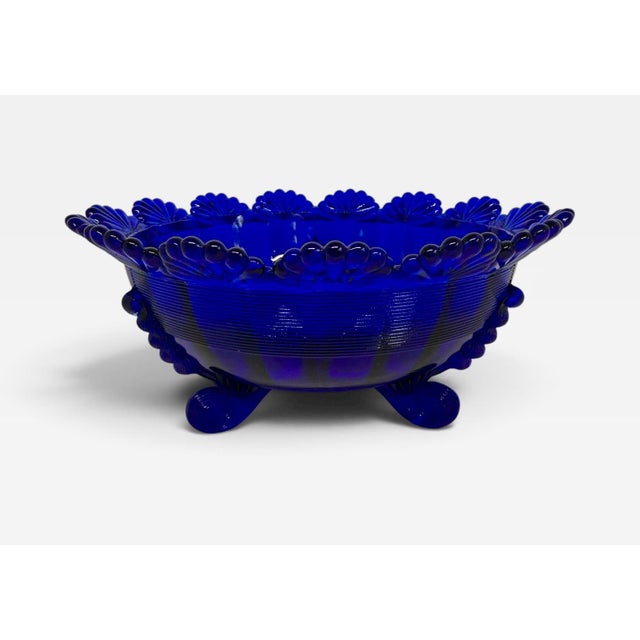 1980’s Mosser Glass Cobalt Blue Footed Centerpiece Fruit Bowl - 8” Wide For Sale - Image 4 of 12